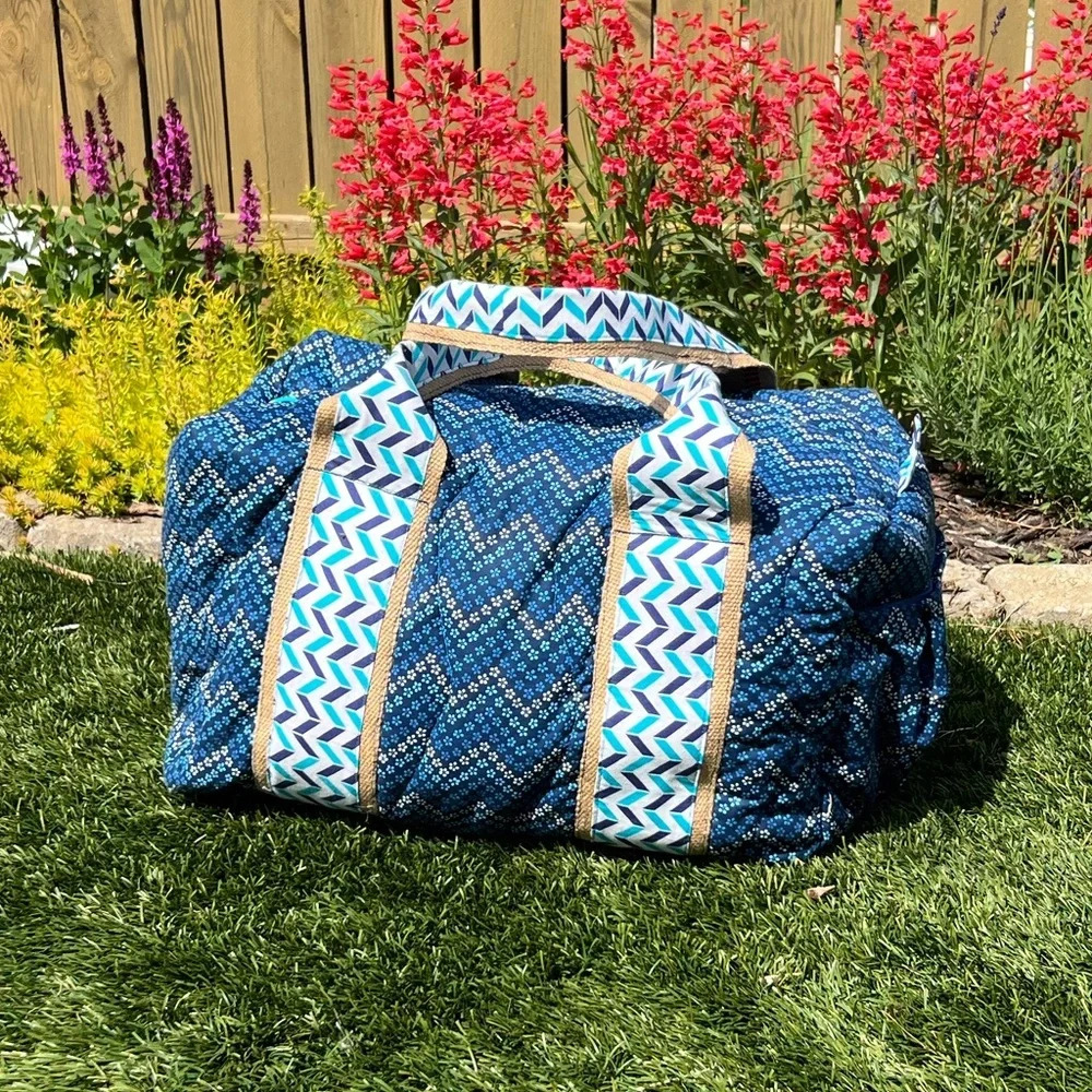 Handmade Quilted Blue Patterned Travel Duffel Bag Large
